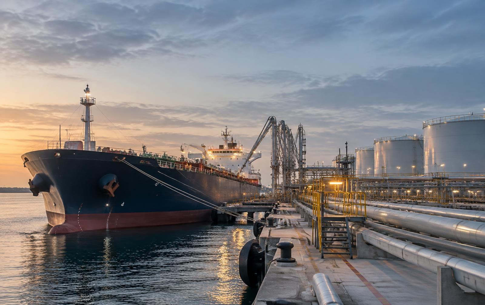 Tanker operating at a petroleum terminal